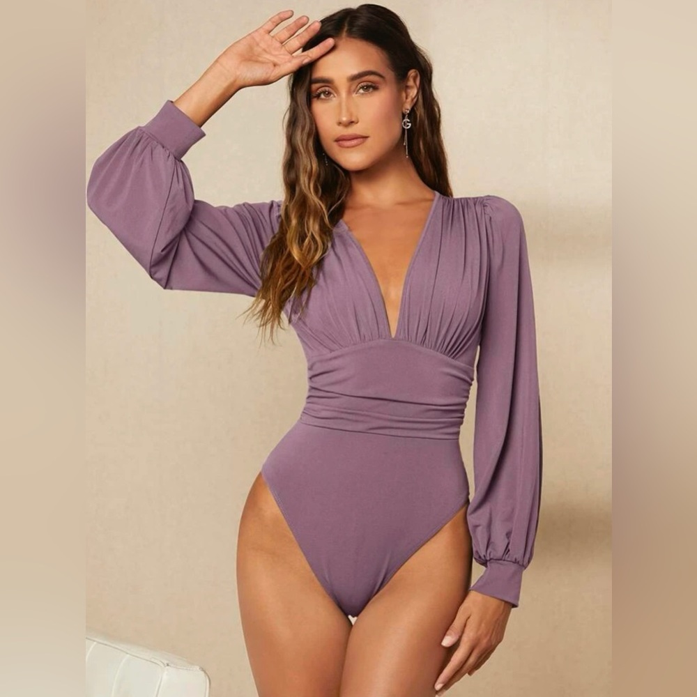 Mauve Purple Lantern Sleeve Bodysuit